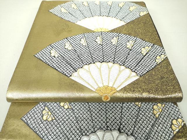平和屋着物●西陣　西啓機業謹製　六通柄袋帯　扇面花文　金銀糸　引箔　正絹　逸品　未使用　DAAU5891ps