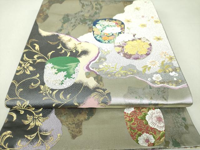 平和屋着物●六通柄袋帯　吉祥花文　金銀糸　引箔　正絹　逸品　DAAU5893ps