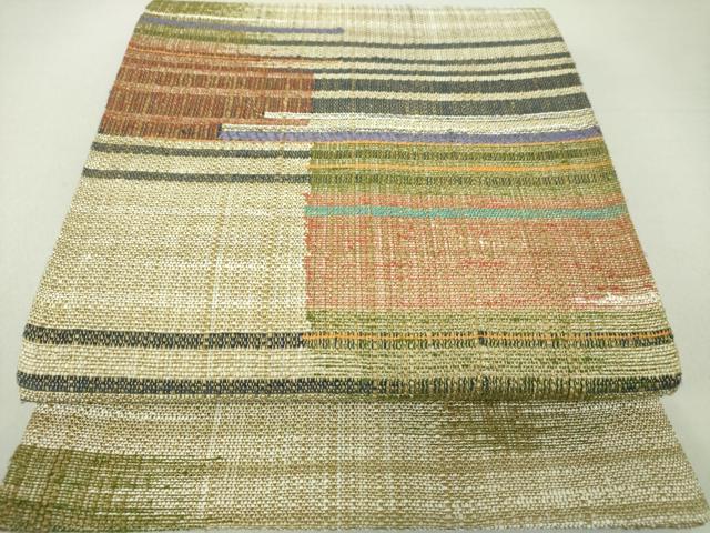 平和屋着物●六通柄袋帯　紬地　横段文　正絹　逸品　未使用　DAAU5897ps