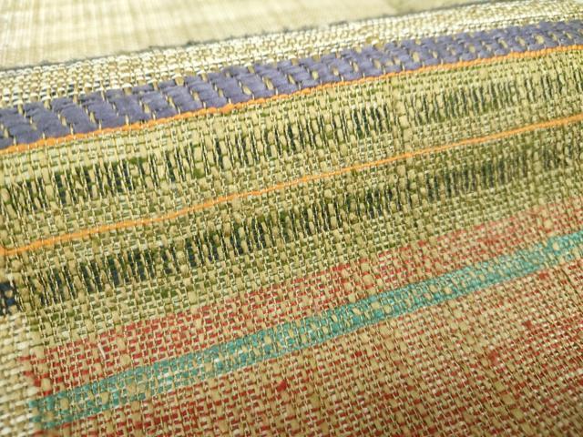 平和屋着物○六通柄袋帯 紬地 横段文 正絹 逸品 未