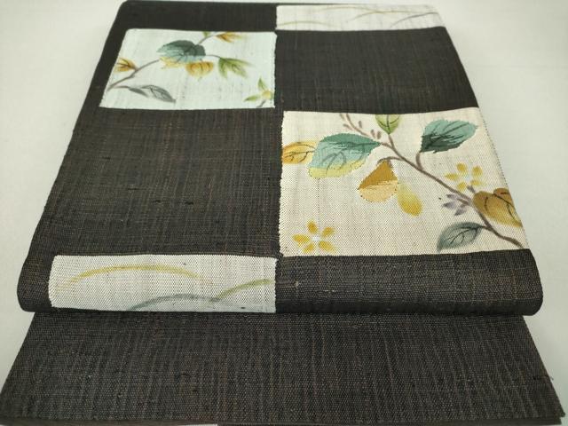 平和屋着物▽太鼓柄袋帯　スリーシーズン帯　春　夏　秋　すくい織　枝花文　銀彩　正絹　逸品　DAAU5903ps