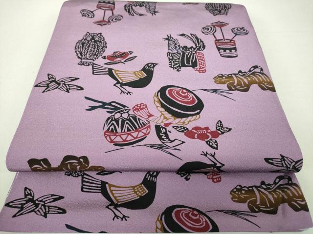 平和屋着物●両面　全通柄京袋帯　型染　玩具文様　正絹　逸品　未使用　DAAU5904ps