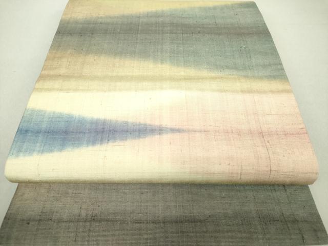 平和屋着物●染色作家　吉田道子　全通柄京袋帯　天然染料　夾纈染　藍　楊梅　コチュール　霞文　正絹　逸品　DAAU5920ps