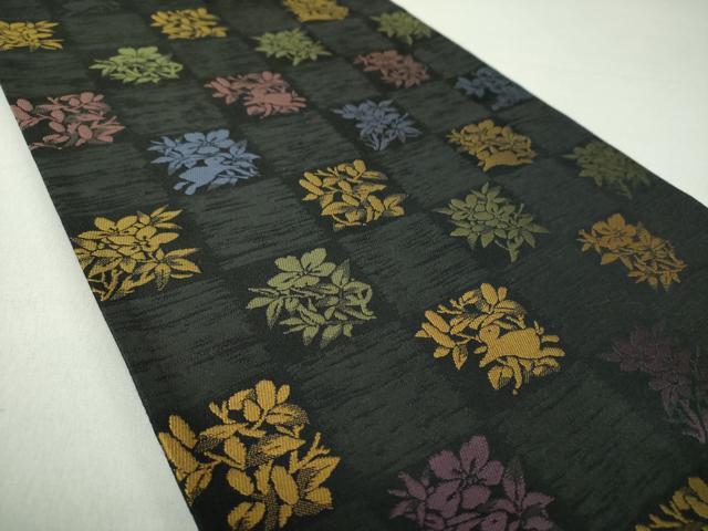 平和屋着物○太鼓柄袋帯 市松花兎 黒地 正絹 逸品 未使用 DAAU5933ps