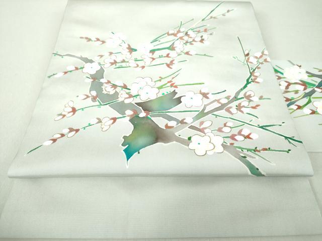 平和屋着物●塩瀬　九寸名古屋帯　枝梅　金彩　正絹　逸品　DAAU5942ps