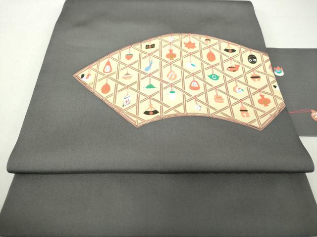 平和屋着物●塩瀬　九寸名古屋帯　玩具文様　金彩　正絹　逸品　DAAU5950ps