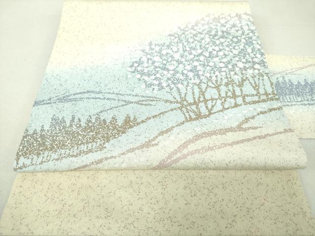 平和屋着物●京都手描友禅　中嶋剛司　蝋彩染　九寸名古屋帯　樹林風景　正絹　逸品　未使用　DAAU5958ps