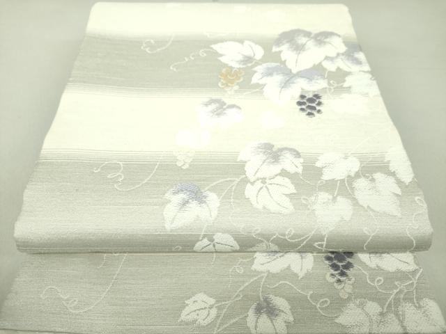 平和屋着物▽六通柄袋帯　スリーシーズン帯　春　夏　秋　唐織　葡萄蔦の葉文　正絹　逸品　DAAU5976ps