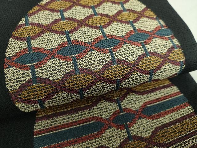 平和屋着物○六通柄袋帯 丸文 黒地 正絹 逸品 未使用 DAAU5982ps