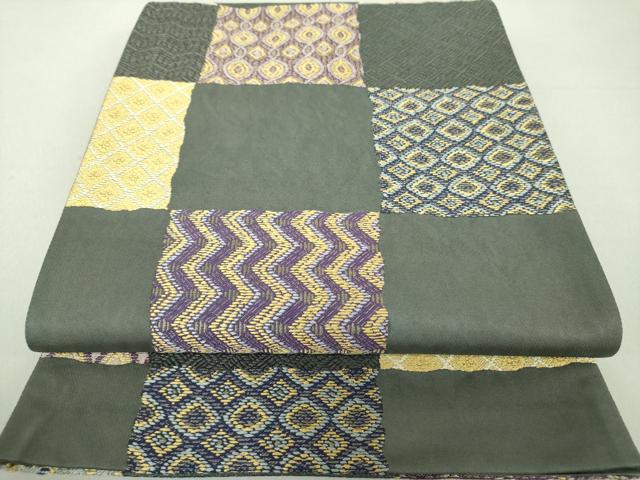 平和屋着物●六通柄袋帯　唐織　変わり市松文様　金糸　正絹　逸品　DAAU5986ps