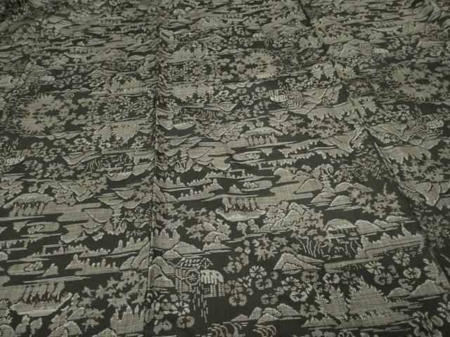 平和屋着物▽本場大島紬　単衣　9マルキ　風景文　正絹　逸品　DAAU6406sf