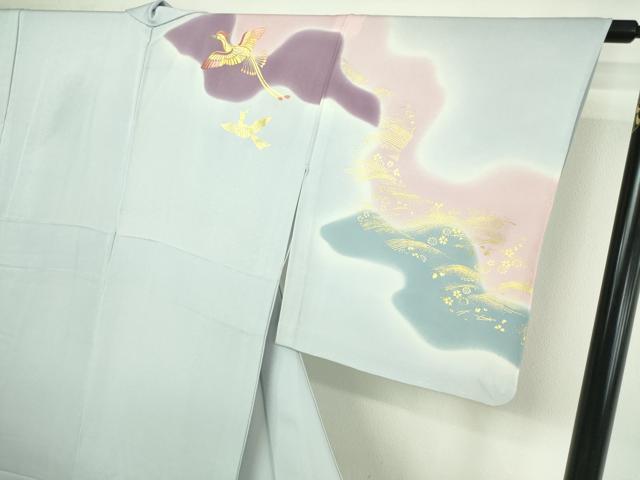 平和屋着物▽訪問着　単衣　駒刺繍　鳳凰文　暈し染め　金彩　正絹　逸品　DAAU6413sf_2