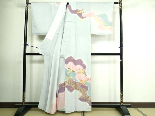 平和屋着物▽訪問着　単衣　駒刺繍　鳳凰文　暈し染め　金彩　正絹　逸品　DAAU6413sf_1