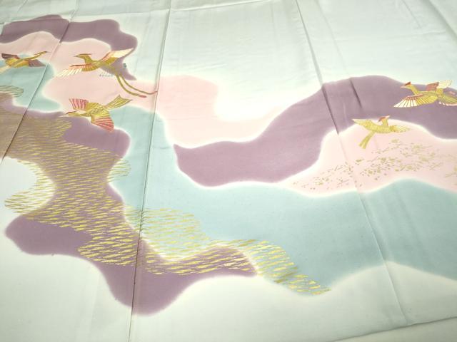平和屋着物▽訪問着　単衣　駒刺繍　鳳凰文　暈し染め　金彩　正絹　逸品　DAAU6413sf_4