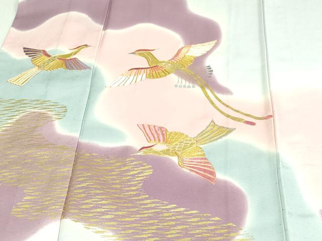 平和屋着物▽訪問着　単衣　駒刺繍　鳳凰文　暈し染め　金彩　正絹　逸品　DAAU6413sf_5