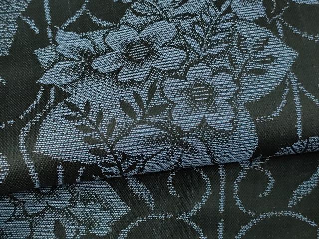 平和屋着物▽上質な小紋 単衣 草花文 黒地 洗える着物 未使用