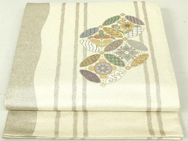 平和屋着物●六通柄袋帯　七宝更紗花文　金糸　正絹　逸品　DAAU6529ob