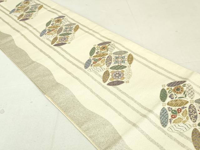 平和屋着物○六通柄袋帯 七宝更紗花文 金糸 正絹 逸品 DAAU6529ob