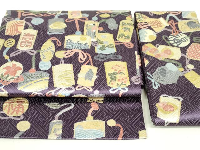 平和屋着物●つけ帯　区限刺繍　絽刺し　人物吉祥文　金糸　正絹　逸品　DAAU6584ob