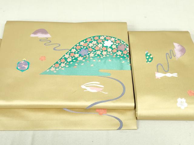 平和屋着物○ワンタッチつけ帯 市松吉祥花文 金糸 さが美扱い 正絹 逸品