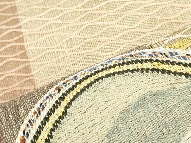 平和屋着物▽八寸名古屋帯　スリーシーズン　春夏秋　紬地　遠山文　金糸　正絹　逸品　DAAU6612ob_3