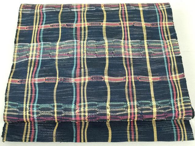 平和屋着物●八寸名古屋帯　紬地　格子　正絹　逸品　DAAU6632ob