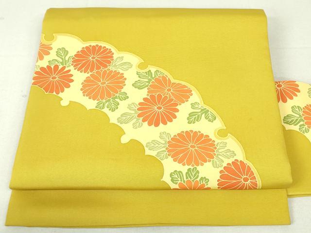 平和屋着物●塩瀬　九寸名古屋帯　雪輪菊文　黄金色　正絹　逸品　DAAU6639ob