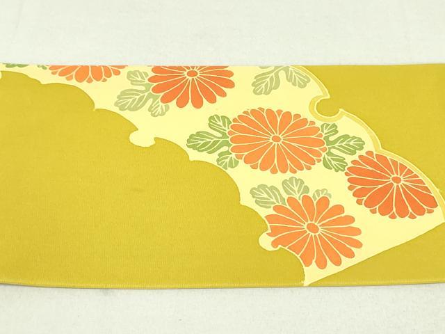 平和屋着物●塩瀬　九寸名古屋帯　雪輪菊文　黄金色　正絹　逸品　DAAU6639ob 平和屋着物○塩瀬 九寸名古屋帯 雪輪菊文 黄金色 正絹 逸品