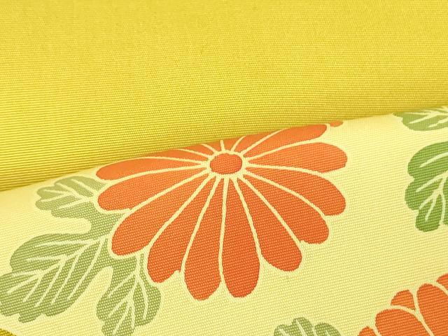 平和屋着物○塩瀬 九寸名古屋帯 雪輪菊文 黄金色 正絹 逸品