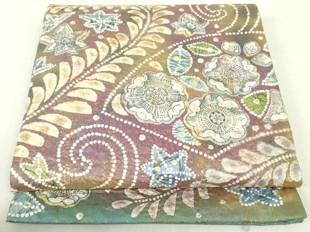 平和屋着物●全通柄袋帯　絞り　地紙辻が花文　金通し地　正絹　逸品　DAAU6661ob