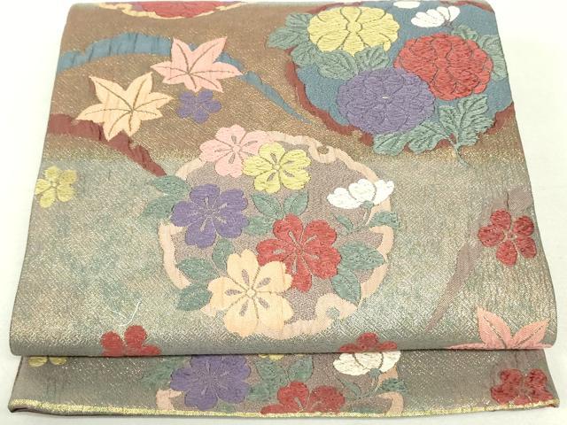 平和屋着物●両面　六通柄袋帯　唐織　草花丸文　金糸　正絹　逸品　DAAU6669ob