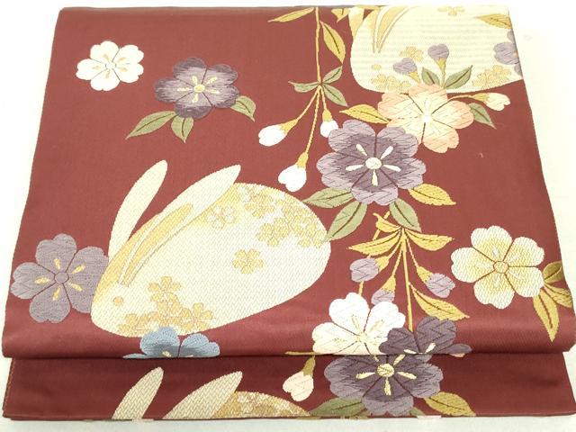 平和屋着物●六通柄袋帯　唐織　花兎　金糸　正絹　逸品　DAAU6670ob