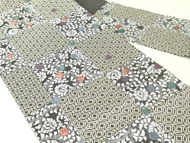 平和屋着物●九寸名古屋帯　唐織　七宝色紙花唐草文　正絹　逸品　DAAU6673ob 平和屋着物○九寸名古屋帯 唐織 七宝色紙花唐草文 正絹 逸品