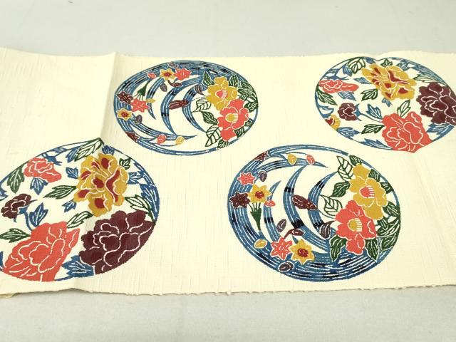 平和屋着物●八寸名古屋帯　型染め　草花丸文　正絹　逸品　DAAU6685ob 平和屋着物○八寸名古屋帯 型染め 草花丸文 正絹 逸品 DAAU6685ob