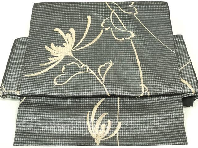 平和屋着物▽つけ帯　スリーシーズン　春夏秋　枝花文　銀通し地　正絹　逸品　未使用　DAAU6697ob