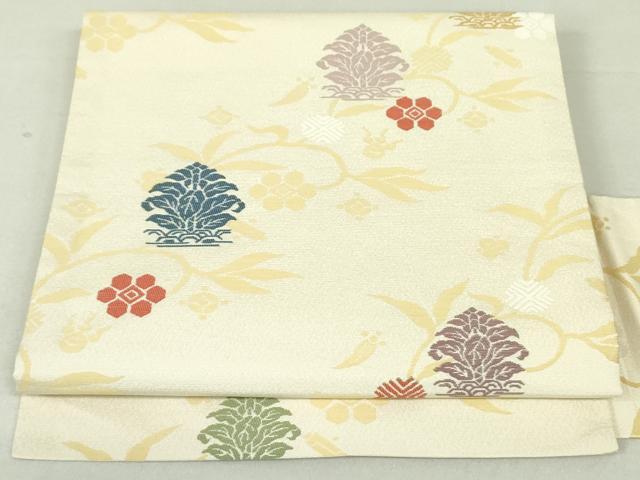 平和屋着物●九寸名古屋帯　唐織　花唐草文　正絹　逸品　DAAU6718ob