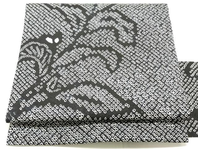平和屋着物●九寸名古屋帯　総絞り　草花文　黒地　正絹　逸品　未使用　DAAU6762ob