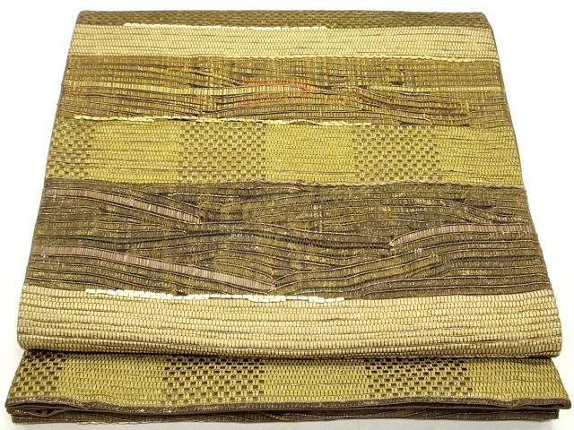 平和屋着物●六通柄袋帯　横段文　金糸　正絹　逸品　DAAU6774ob