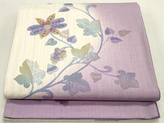 平和屋着物●両面　太鼓柄袋帯　紬地　葡萄花唐草文　金彩　正絹　逸品　DAAU6779ob