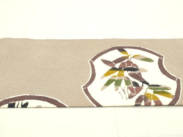 平和屋着物○九寸名古屋帯 型染め 雪輪枝葉文 鬼しぼ縮緬 正絹 逸品