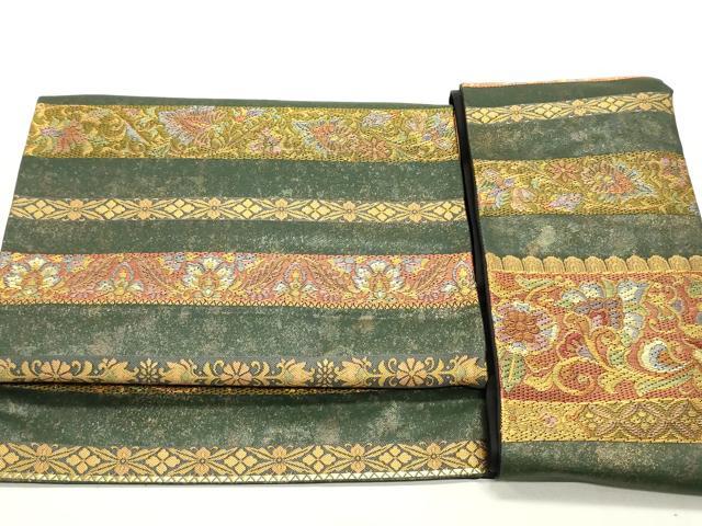 平和屋着物●つけ帯　唐織　更紗花唐草横段文　正絹　逸品　DAAU6822ob