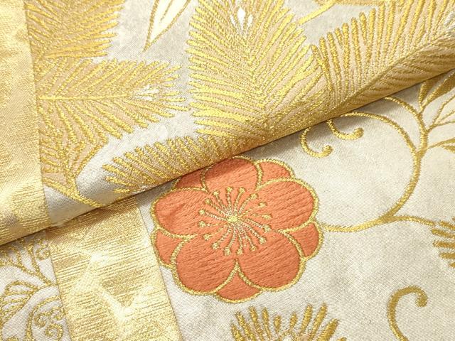 平和屋着物●六通柄袋帯　唐織　御園　献上梅若松文　金銀糸　引箔　正絹　逸品　DAAU6826ob 平和屋着物○六通柄袋帯 唐織 御園 献上梅若松文 金銀糸 引箔 正絹