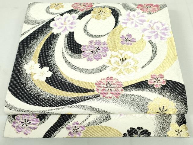 平和屋着物○六通柄袋帯 唐織 流水舞桜文 金糸 正絹 逸品