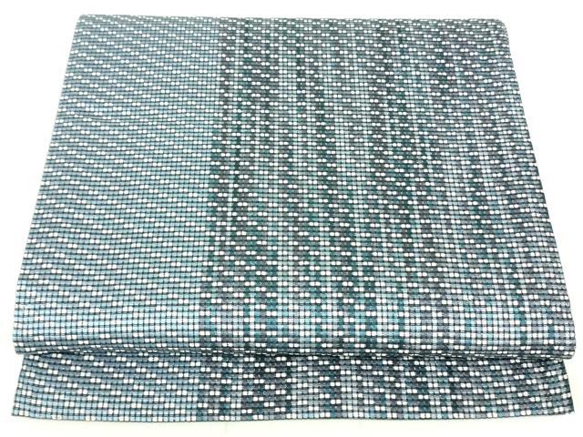 平和屋着物●全通柄袋帯　格子間道　銀糸　正絹　逸品　DAAU6853ob