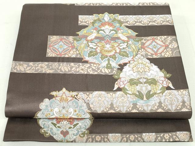 平和屋着物○六通柄袋帯 唐織 七宝更紗花鳥文 金銀糸 正絹
