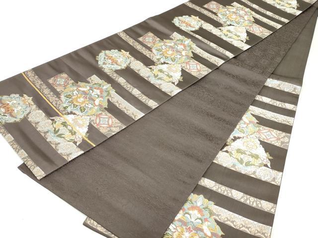 高級正絹袋帯、六通柄、唐花更紗文 平和屋着物○六通柄袋帯 唐織 七宝更紗花鳥文 金銀糸 正絹