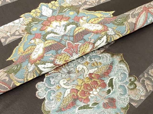 B 吉祥文様 金糸 青海波 鳳凰 唐草 七宝 六通 正絹 フォーマルな袋帯