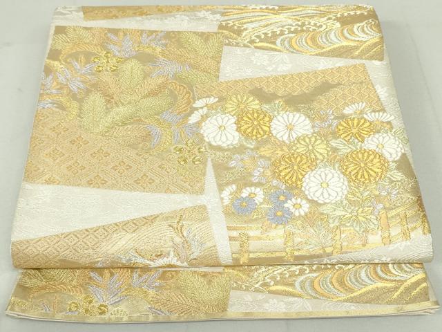平和屋着物●西陣の名門　本家加納　六通柄袋帯　唐織　色紙重ね七宝立波花松文　金銀糸　正絹　逸品　未使用　DAAU6861ob