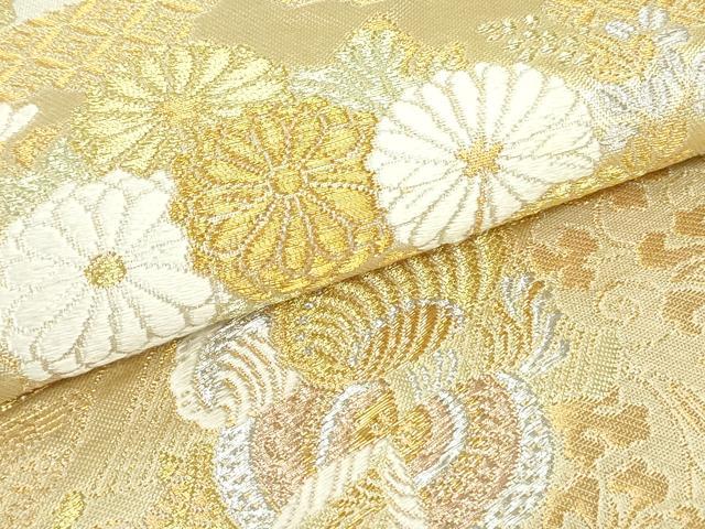 平和屋着物○六通柄袋帯 唐織 色紙重ね花唐草文 金銀糸