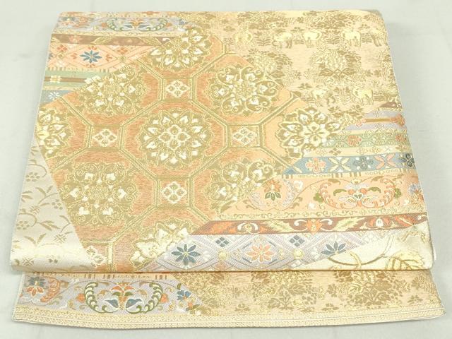 平和屋着物●西陣　服部織物謹製　六通柄袋帯　切嵌蜀江狩猟更紗花唐草文　金糸　正絹　逸品　DAAU6863ob